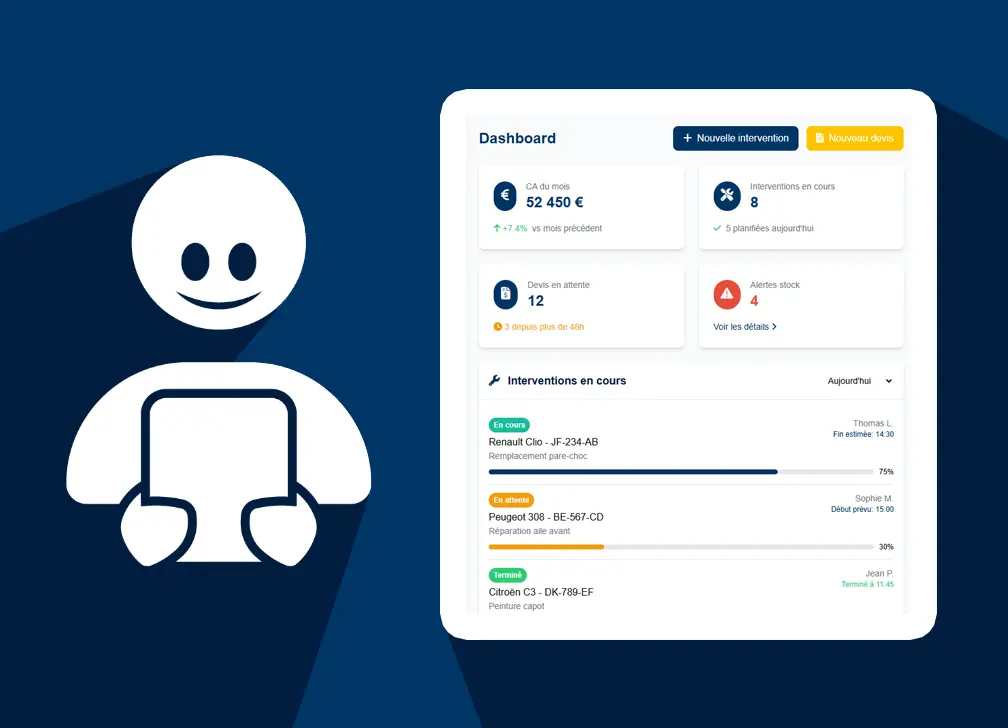 Interface Qaros - Tableau de bord carrossier
